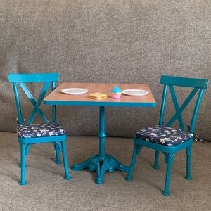 American Girl Doll Teal Dining Bistro Set Floral Cushions for 18” Dolls Metal